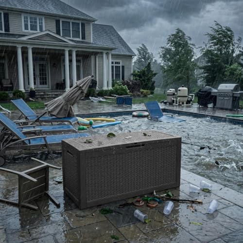160 gal deck box outdoor waterproof storage bench, side view