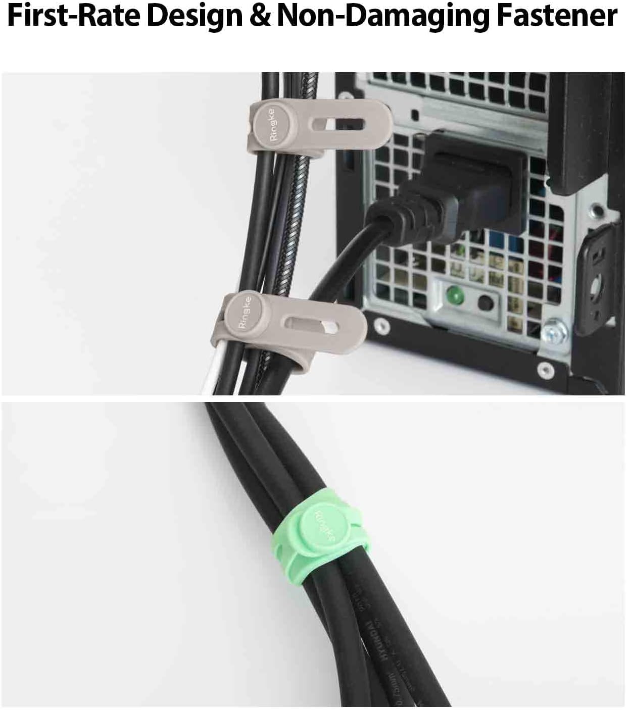 Ringke Silicone Cable Ties [Reusable Cable Management] Flexible Cord Organizer, Adjustable Length Long-lasting Durable Cable Clips - 15 Pack