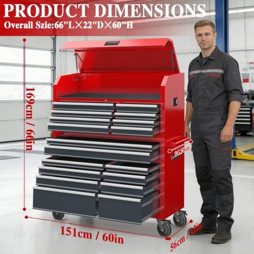 larbanke 60'' rolling tool chest combo, 18-drawer heavy, close-up detail