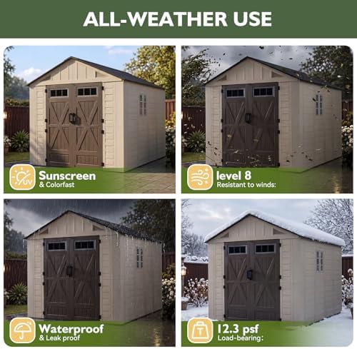 aoxun 8x10 ft outdoor storage shed with floor, side view