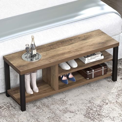 foluban shoe bench for entryway, wood and metal showing dimensions