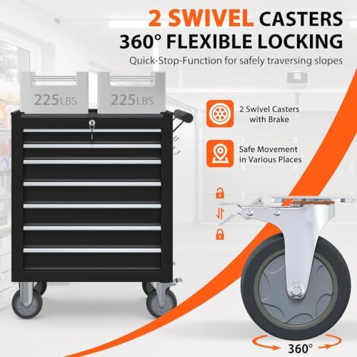 7-drawer rolling tool chest, tool box with 4 showing dimensions