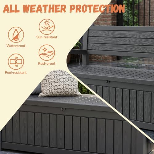 100 gallon outdoor storage bench, lockable for patio, side view