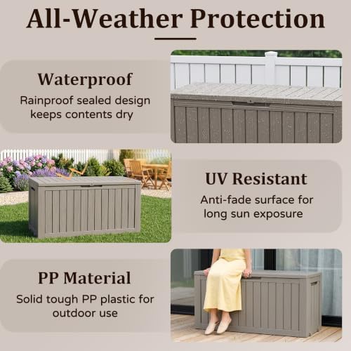 outdoor storage box,120 gallon lockable deck box with shown in use