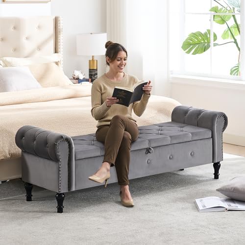 storage bench 67" velvet end of bed benches showing dimensions