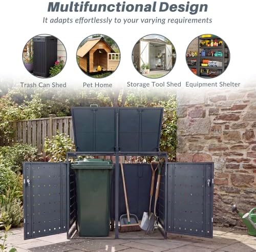 goplus 44 cu.ft outdoor trash can storage, garbage, side view