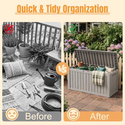 outdoor storage box,140 gallon waterproof resin deck box, side view