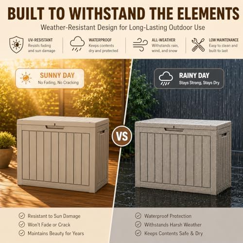 outdoor storage box resin deck box waterproof gray, front angle view