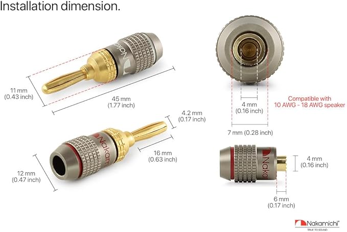 Nakamichi FanLock Excel Series 24k Gold Plated Banana Plugs 10 AWG - Image 7
