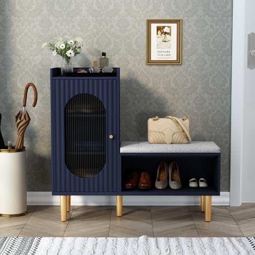 hlr storage bench set of 2, blue modern, front angle view