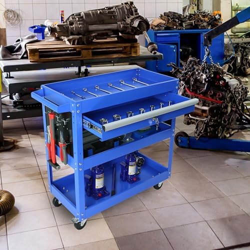 tool chest with wheels, 3-tier rolling tool box shown in use