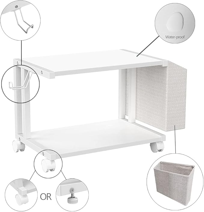 VEDECASA 2 Tier Modern White Wooden Under Desk Printer Stand - Image 7