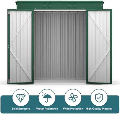 gizoon 6x4 ft outdoor shed, metal garden shed on a desk or shelf