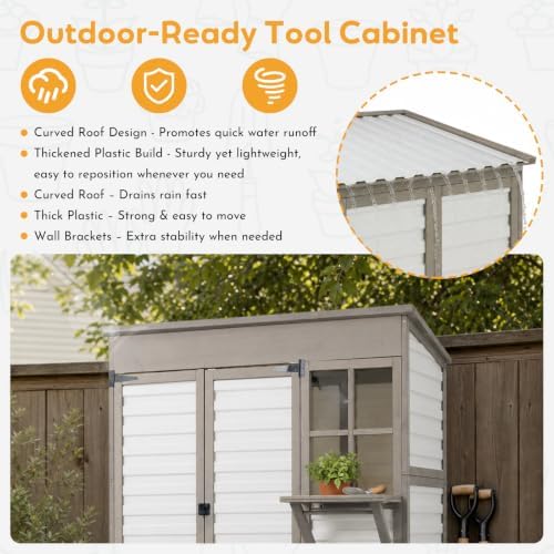 large outdoor storage cabinet, weatherproof garden shed with showing dimensions