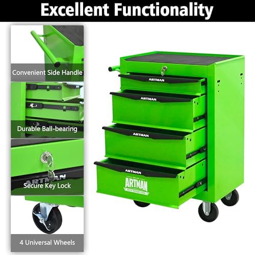 4 drawer rolling tool chest on wheels,multifunctional mobile, side view