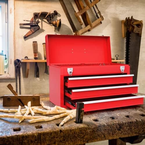 ironmax portable tool box, lockable steel tool chest, front angle view