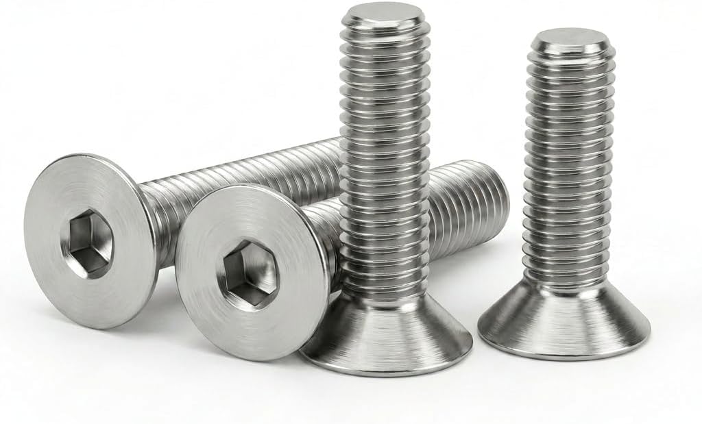 M5 x 25mm (30 Pack) Flat Head Socket Cap Screws Countersunk Allen Bolts, 304 Stainless Steel 18-8, Fully Machine Thread, Bright Finish