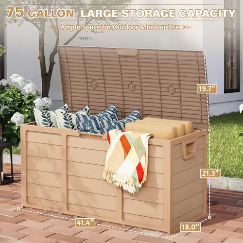 suncrown 75 gallon deck storage box resin outdoor shown in use