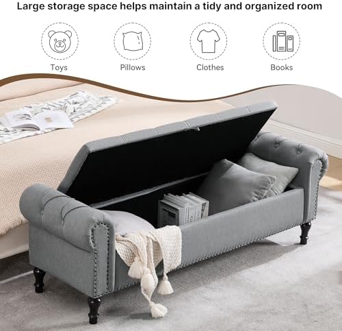 67 inch storage bench for bedroom, linen end, side view