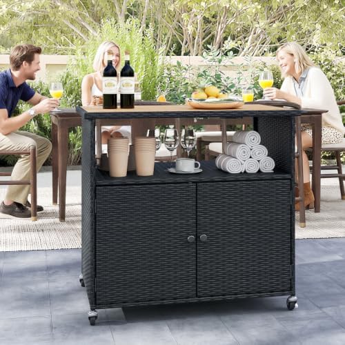 happygrill outdoor storage cabinet with wheels, pe rattan, main product view