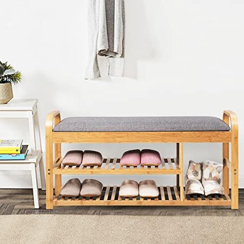 tangkula bamboo entryway shoe bench, 3 tier sturdy, package contents