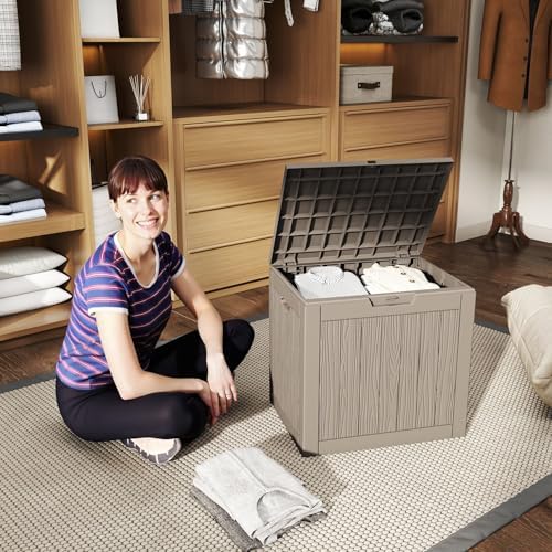 patiozen 36 gallon deck box,waterproof resin outdoor storage, side view