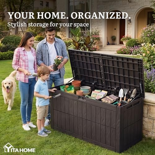 yitahome 110 gallon outdoor deck box, side view