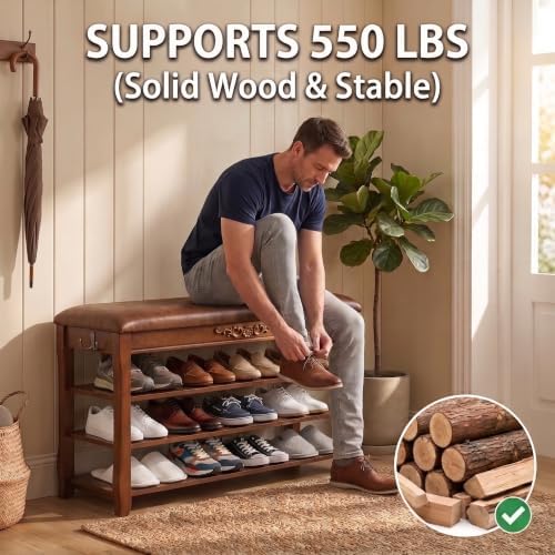 solid wood shoe rack bench entryway storage with, close-up detail
