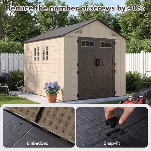 aoxun 8x10 ft outdoor storage shed with floor, close-up detail