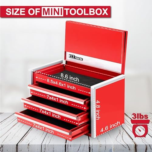 p.i.t. mini tool box,3 drawers small metal toolbox shown in use