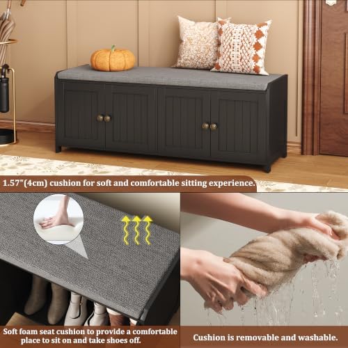 homefort 48.4" shoe storage bench with cushion, entryway showing dimensions