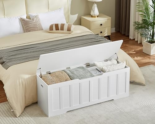 vankiley 51.2" storage chest extra large,wooden storage bench,white showing dimensions