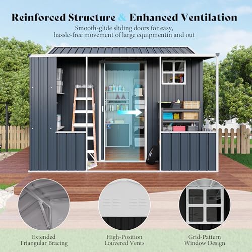 vanacc 9x9x7 ft metal shed with dual storage, side view