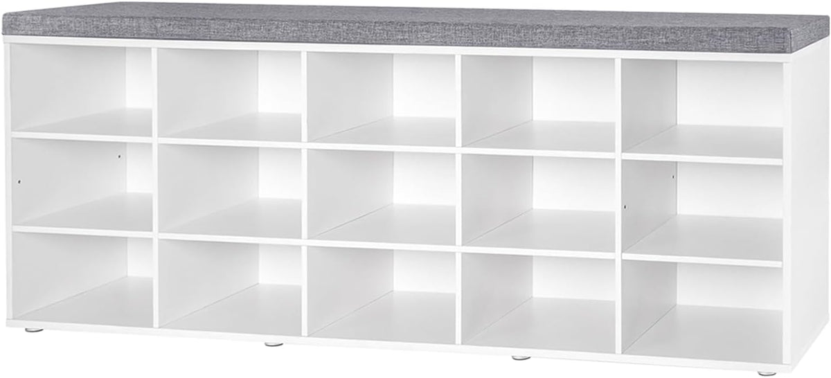 dinzi lvj shoe storage bench with cushion, 15-cubby, main product view