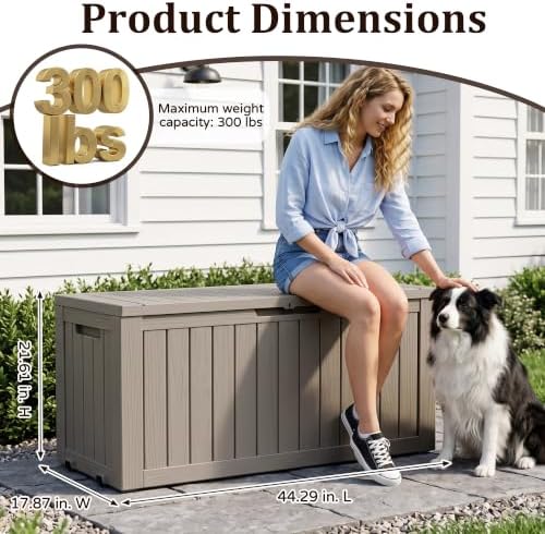 outdoor storage box,120 gallon lockable deck box with showing dimensions