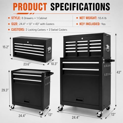 rolling tool chest - 8 drawers tool box shown in use