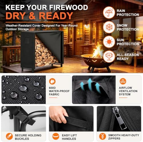 gtongoko 4ft firewood rack outdoor with cover heavy, side view