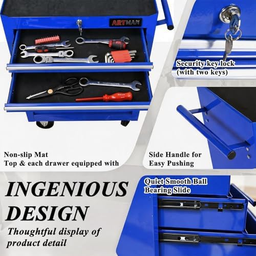 7 drawers rolling tool chest on wheels, multifunctional on a desk or shelf