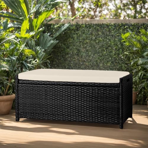 prohiker 2-in-1 wicker deck box bench, all-weather 55 on a desk or shelf