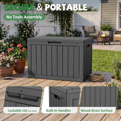 drato 55 gallon outdoor storage box waterproof, lockable, side view