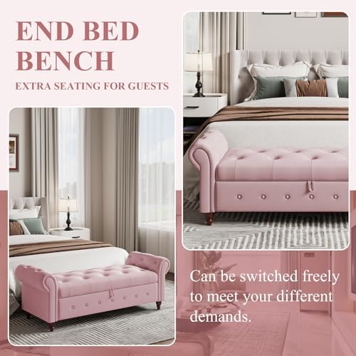 63'' storage ottoman bench, upholstered bed bench, pink, package contents