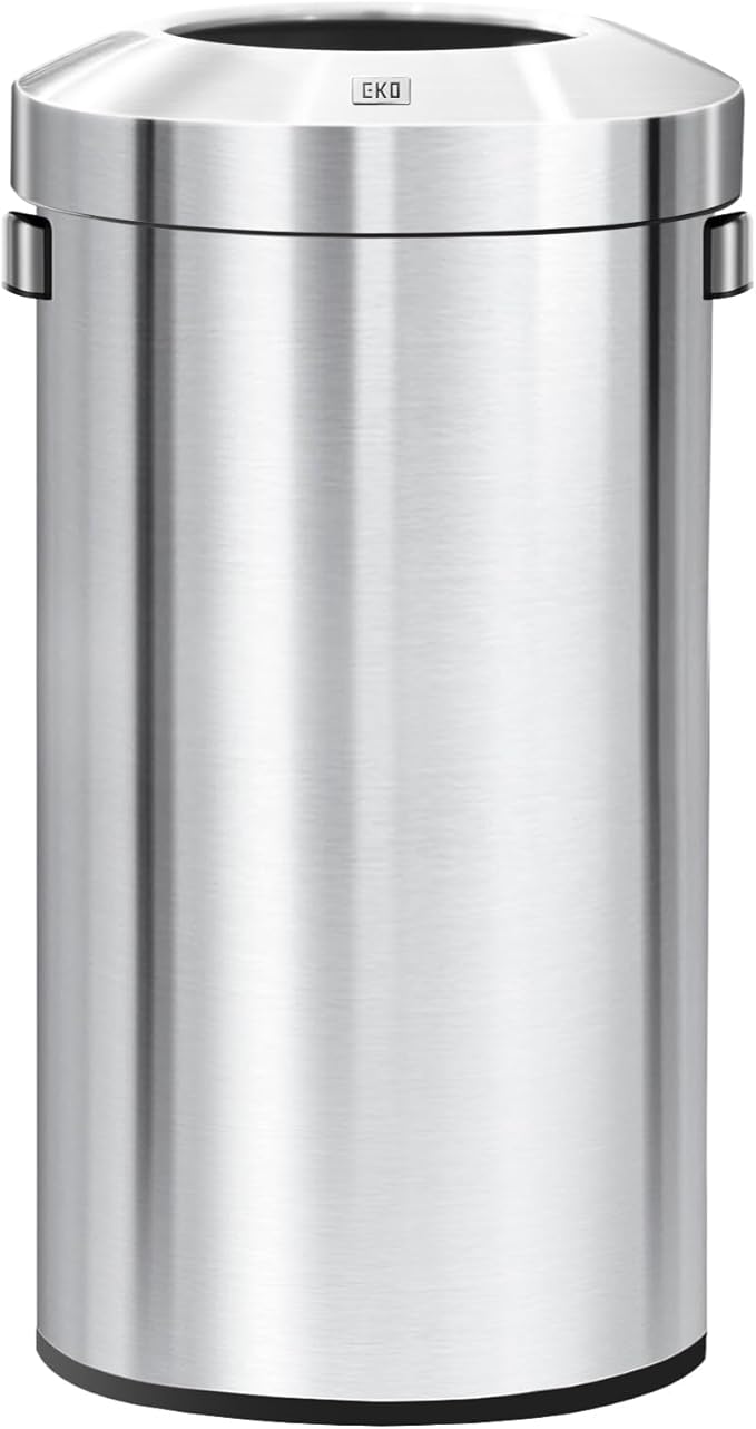 EKO 32-Gallon Round Stainless Steel Open Top Trash Can, Large Commercial Waste by EKO