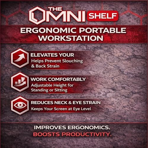 the omnishelf portable workstation, magnetic toolbox, laptop stand, side view