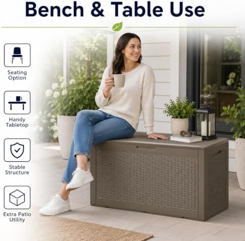 outdoor storage box resin deck box waterproof brownwicker showing dimensions