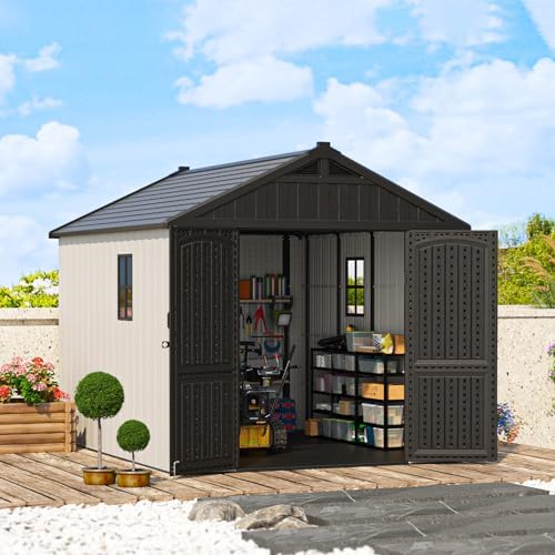 patiowell 8x10 ft resin outdoor storage shed with shown in use