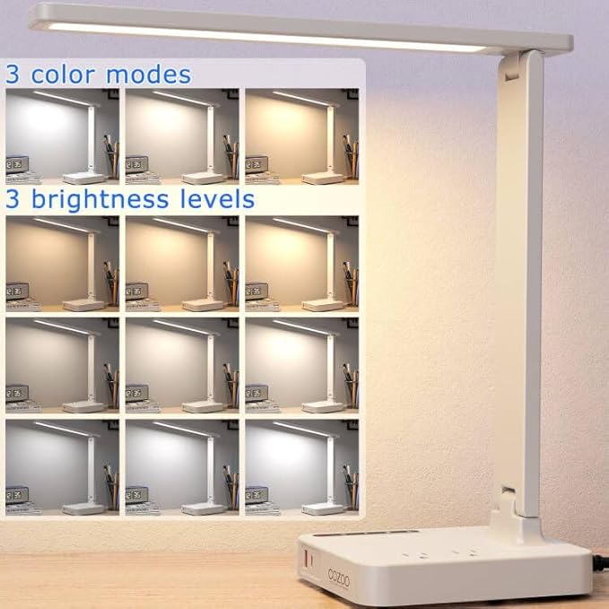 cozoo LED Desk Lamp with USB Charging Ports and Type C Port, 2 AC Outlets - Image 3