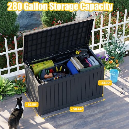 280gal outdoor storage box waterproof lockable deck box shown in use
