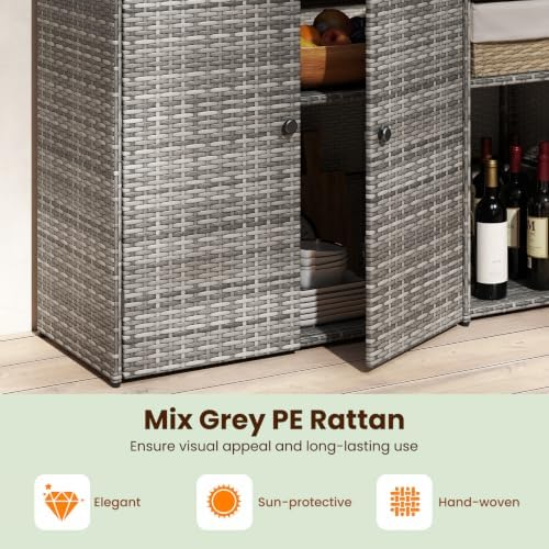 tangkula rattan outdoor storage cabinet with 2 adjustable, close-up detail