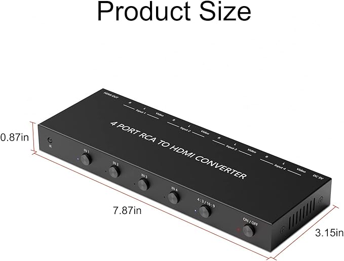Azduou 4 AV to HDMI, 1080P/720P 4 Way RCA Composite CVBS AV Switch to HDMI - Image 3