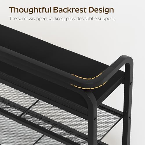 yatiney shoe bench with backrest, 35.4" long entryway, side view